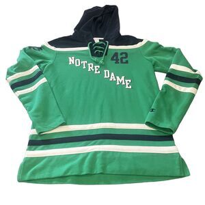 Champion Hoodie Adult Size Medium Green Blue Notre Dame Irish Hockey #42